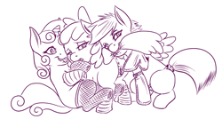 Size: 764x437 | Tagged: explicit, artist:infinityplus1, apple bloom, scootaloo, sweetie belle, clothes, cutie mark crusaders, earth pony, female, females only, filly, fishnet stockings, foal, foalcon, g4, imported from derpibooru, legwear, lineart, monochrome, mouth hold, nudity, pegasus, pony, presenting, socks, spread pussy, striped socks, unicorn, vulva