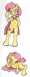 Size: 350x886 | Tagged: explicit, artist:rdk, babs seed, anthro, cape, clothes, foalcon, g4, imported from derpibooru, nudity, pose, traditional art, vulva