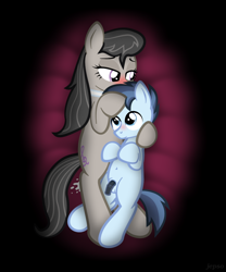 Size: 900x1080 | Tagged: explicit, artist:jepso, aftersex, age difference, balls, bed, belly button, blushing, colt, cuddling, cum, earth pony, female, flaccid, foal, foalcon, g4, imported from derpibooru, male, mare, nudity, octavia melody, pedoctavia, penis, pony, reasonably sized genitals, shady daze, shadytavia, straight, straight shota