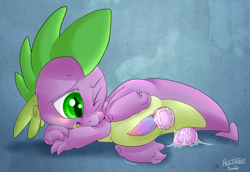 Size: 1164x800 | Tagged: explicit, artist:hellticket, spike, blushing, cloaca, dragon, egg, eggnant, foalcon, g4, herm, imported from derpibooru, intersex, male, male birth, male herm, male pregnancy, nose wrinkle, nudity, open mouth, oviposition, penis, pregnant, pregspike, shivering, solo, vaginal secretions, wink
