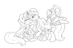 Size: 3208x2127 | Tagged: explicit, artist:leadhooves, oc, oc:kneaded rubber, oc:paspone, oc:succy, blowjob, body writing, creampie, cum, cum dump, cum in mouth, drool, drool string, foalcon, futa, futa oc, futa on futa, gangbang, group sex, imported from derpibooru, intersex, knighty, nudity, oc only, oral, oral creampie, paspone, penis, public use, sex