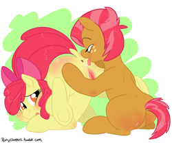 Size: 900x747 | Tagged: explicit, artist:ponyclopsasaurus, apple bloom, babs seed, analingus, analingus on female, anus, applecest, blushing, bow, cousin incest, cousins, drool, earth pony, female, female on female analingus, filly, foal, foalcon, freckles, g4, hair bow, imported from derpibooru, incest, lesbian, licking, nudity, open mouth, oral, pony, sex, ship:appleseed, tongue out, vagina, vulva