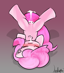 Size: 1280x1459 | Tagged: explicit, artist:bakaponi, pinkie pie, blushing, creampie, cum, earth pony, female, foalcon, g4, implied straight, imported from derpibooru, nudity, piledriver, pony, solo, solo female