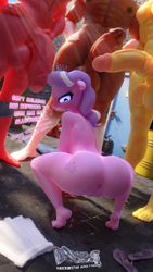 Size: 2160x3840 | Tagged: explicit, artist:snuddy, diamond tiara, 3d, abs, age difference, anthro, anus, ass, balls, banned from derpibooru, big mcintosh, blender, blushing, braeburn, breath, butt, clothes, crepuscular rays, diamond buttiara, door, earth pony, emanata, erection, feet, female, flaccid, flip-flops, foreskin, gritted teeth, holding penis, human penis, imminent sex, imported from twibooru, jewelry, lolicon, looking back, male, male nipples, muscles, nudity, part of a set, penis, plantigrade anthro, prostitution, semi-erect, skirt, squatting, sweat, tiara, trouble shoes, underage, vulva