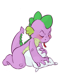 Size: 431x506 | Tagged: explicit, artist:sockbunny, spike, dragon, foalcon, g4, humping, imported from derpibooru, male, masturbation, pillow, pillow humping, simple background, solo, solo male