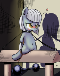 Size: 1600x2000 | Tagged: explicit, artist:php87, ahegao, arm behind back, belly button, blushing, bondage, bondage furniture, clitoris, collar, dead source, earth pony, female, filly, floating heart, foal, foalcon, g4, heart, hooves, imported from derpibooru, leash, limestone pie, open mouth, pony, solo, solo female, tongue out, vaginal secretions, weights, wooden horse