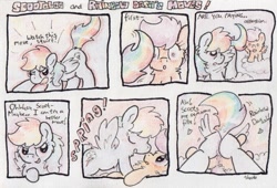 Size: 899x612 | Tagged: explicit, artist:slightlyshade, rainbow dash, scootaloo, :o, anus, ass up, blushing, butt, comic, dock, eyes closed, eyes on the prize, face down ass up, female, females only, filly, foal, foalcon, g4, grin, heart, imported from derpibooru, lesbian, mare, mare on filly, missionary position, nudity, on back, open mouth, pegasus, plot, pony, raised tail, scootalust, seduction, sex, ship:scootadash, shipping, smiling, spread wings, tail seduce, traditional art, tribadism, vulva, wide eyes, wingboner, wings