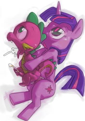 Size: 524x744 | Tagged: explicit, artist:baigak, spike, twilight sparkle, age difference, all the way through, anal, anal creampie, anal orgasm, anime style, censored, creampie, cum, cum out mouth, cum through, cum while penetrated, cumming, dragon, foalcon, fucked sideways, futa, futa on male, futa twilight sparkle, futadom, g4, hands free, imported from derpibooru, intersex, male, malesub, nudity, orgasm, orgasm cumshot, penetration, pixiv, pony, pony on dragon action, pseudoincest, sex, ship:twispike, shipping, sideways, simple background, simultaneous orgasm, size difference, submissive, tongue out, twilight is a foal fiddler, unicorn, vomiting cum, white background, wingless spike