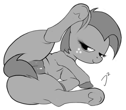 Size: 900x787 | Tagged: explicit, artist:doppelgaenger, babs seed, bedroom eyes, female, foalcon, g4, imported from derpibooru, monochrome, nudity, pony, presenting, simple background, solo, solo female, spread legs, vulva