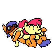Size: 200x200 | Tagged: explicit, artist:caitsith511, apple bloom, oc, oc:bit goggles, 69 position, animated, balls, blowjob, canon x oc, cunnilingus, female, foalcon, g4, imported from derpibooru, male, nudity, oral, penis, sex, straight
