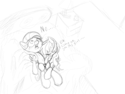 Size: 2048x1536 | Tagged: questionable, artist:php4, fluttershy, scootaloo, bed, bedroom, belly button, clothes, female, foalcon, g4, heart, imported from derpibooru, lesbian, monochrome, panties, scootashy, shipping, source needed, underwear, young
