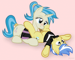 Size: 900x720 | Tagged: explicit, artist:jepso, age difference, allie way, alliestrike, animated, belly button, blowjob, blushing, clothes, colt, duo, female, foal, foalcon, g4, gif, imported from derpibooru, male, mare, mare on colt, nudity, oral, penis, pony, ponytail, reasonably sized genitals, sex, shirt, slow sex, smiling, straight, straight shota, strike, unicorn