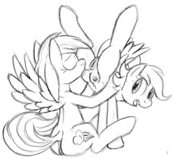Size: 800x730 | Tagged: explicit, artist:tg-0, rainbow dash, scootaloo, anus, butt, crotchboobs, female, foalcon, g4, imported from derpibooru, lesbian, mare on filly, monochrome, nipples, nudity, plot, ship:scootadash, shipping, sketch, suckling, teats, vagina