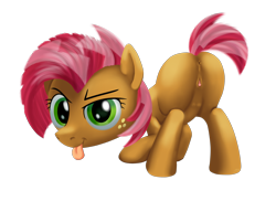 Size: 2200x1600 | Tagged: explicit, artist:php87, babs seed, anus, ass up, butt, clitoris, crotchboobs, dead source, earth pony, face down ass up, female, filly, foal, foalcon, g4, imported from derpibooru, looking at you, nipples, nudity, plot, pony, presenting, simple background, solo, solo female, tongue out, transparent background, vulva, vulvar winking