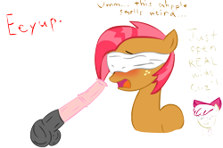 Size: 1305x864 | Tagged: explicit, artist:kennythefanboy, apple bloom, babs seed, applecest, big macintosh, blindfold, dubious consent, earth pony, female, filly, foal, foalcon, g4, imported from derpibooru, incest, male, nudity, penis, pony, ship:macseed, simple background, stallion, stylistic suck, transparent background