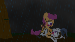 Size: 1920x1080 | Tagged: explicit, artist:dtcx97, scootaloo, cowgirl position, female, foalcon, g4, imported from derpibooru, male, mud, rain, rumble, sex, ship:rumbloo, straight