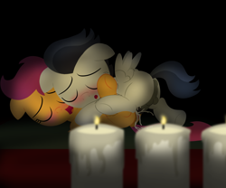 Size: 3000x2500 | Tagged: explicit, artist:dtcx97, scootaloo, :o, anus, balls, blushing, candle, candlelight, colt, colt on filly, creampie, cum, cumming, duo, duo male and female, eyes closed, female, filly, floppy ears, foal, foalcon, g4, happy, imported from derpibooru, lying down, lying on top of someone, male, missionary position, nudity, on back, open mouth, orgasm, pegasus, penetration, penis, pony, romantic, rumble, sex, ship:rumbloo, shivering, smiling, spread wings, straight, taint, underhoof, vaginal, wings