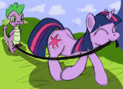 Size: 1000x722 | Tagged: explicit, artist:tg-0, spike, twilight sparkle, cute, cute porn, dragon, duo, female, femdom, foalcon, g4, imported from derpibooru, leash, leashed penis, male, malesub, nudity, penis, pony, ship:twispike, shipping, spikesub, straight, submissive, twidom, unicorn, unicorn twilight