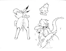 Size: 1280x989 | Tagged: explicit, artist:cold-blooded-twilight, spike, anus, blushing, buffalo, butt, dragon, female, foalcon, g4, imported from derpibooru, interspecies, little strongheart, male, monochrome, nudity, penetration, plot, sex, shipping, sketch, straight, vaginal, vulva