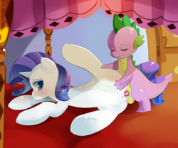 Size: 1280x1067 | Tagged: explicit, artist:freedomthai, rarity, spike, age difference, baby, baby dragon, baby dragon on mare, blushing, cute, cute porn, dead source, dragon, female, foalcon, fucked sideways, g4, imported from derpibooru, interspecies, male, nudity, penetration, penis, sex, ship:sparity, sideways, straight, vagina, vaginal, wingless spike