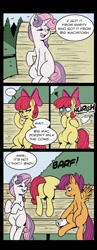 Size: 499x1280 | Tagged: explicit, artist:kevinsano, apple bloom, scootaloo, sweetie belle, bench, butt, comic, cum, cum drinking, cutie mark crusaders, earth pony, female, foalcon, g4, imported from derpibooru, pegasus, plot, pony, trio, unicorn
