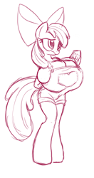 Size: 996x1882 | Tagged: questionable, artist:badgerben, apple bloom, anthro, big breasts, breasts, busty apple bloom, earth pony, female, foalcon, g4, huge breasts, imported from derpibooru, impossibly large breasts, monochrome, oppai loli, overalls, palindrome get, simple background, solo, solo female, unguligrade anthro