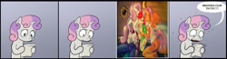 Size: 1166x302 | Tagged: explicit, artist:lizombie, apple bloom, scootaloo, sweetie belle, oc, anthro, anthro with ponies, anus, balls, bed, bisexual, blushing, bottomless, breasts, busty apple bloom, busty scootaloo, busty sweetie belle, canon x oc, clothes, cmc threesome, comic, creampie, cum, cumming, cunnilingus, cutie mark crusaders, dock, drool, exploitable meme, eyes closed, female, filly, fingering, foal, foalcon, foursome, g4, group sex, imported from derpibooru, kneeling, lesbian, male, meme, nipple licking, nipple sex, nipple stimulation, nipples, nudity, older, open mouth, oral, panties, panties around leg, panties pulled down, partial nudity, penetration, penis, pink underwear, pony, raised tail, reverse spitroast, sex, ship:sweetiebloomaloo, shipping, smiling, source needed, stallion, stallion on filly, straight, suckling, sweetie's note meme, tail, tongue out, underhoof, underwear, unguligrade anthro, vaginal, vaginal secretions, vulva
