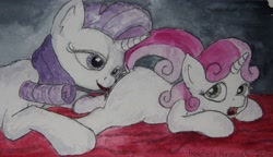 Size: 2134x1228 | Tagged: explicit, artist:headless horsecock, rarity, sweetie belle, anus, cunnilingus, female, foalcon, g4, imported from derpibooru, incest, lesbian, mare on filly, nudity, oral, raricest, sex, ship:raribelle, traditional art, vulva