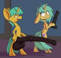 Size: 1301x1234 | Tagged: explicit, artist:sb, big penis, bipedal, dildo, duality, foalcon, g4, horsecock, hyper, hyper snails, imported from derpibooru, impossibly large balls, impossibly large penis, nudity, penis, penis size difference, pony, rule 63, self paradox, self ponidox, sex toy, snails, spice