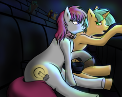 Size: 1280x1024 | Tagged: explicit, artist:neverzipped, oc, oc:kryptfoal, blushing, canon x oc, cinema, collar, exhibitionism, foalcon, g4, glitter shell, hoofjob, horsecock, imported from derpibooru, male, nudity, penis, precum, public, public sex, sex, snails, stealth sex, straight, straight shota, theater, trap