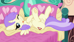 Size: 1600x900 | Tagged: explicit, artist:illuminatiums, edit, female, filly, foal, foalcon, g4, imported from derpibooru, nudity, one eye closed, pony, princess erroria, recolor, solo, solo female, tongue out, vulva, wink