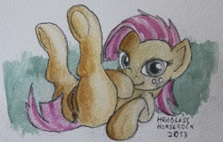 Size: 1801x1150 | Tagged: explicit, artist:headless horsecock, babs seed, anus, earth pony, female, filly, foal, foalcon, g4, hooves, imported from derpibooru, nudity, pony, solo, solo female, traditional art, vulva
