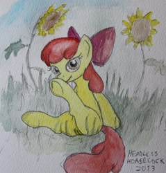 Size: 1435x1500 | Tagged: explicit, artist:headless horsecock, apple bloom, earth pony, female, foalcon, g4, imported from derpibooru, nudity, pony, solo, solo female, traditional art, vulva