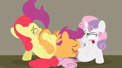Size: 4500x2500 | Tagged: explicit, artist:dtcx97, apple bloom, scootaloo, sweetie belle, ahegao, anatomically correct, anus, blank flank, blushing, cmc threesome, cunnilingus, cutie mark crusaders, earth pony, eyes closed, female, filly, filly on filly, foal, foalcon, g4, group sex, hooves, imported from derpibooru, lesbian, nudity, pegasus, pony, sex, ship:sweetiebloomaloo, shipping, spread wings, threesome, tongue out, trio, trio female, underhoof, unicorn, vaginal secretions, vulva, wingboner, wings
