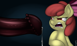 Size: 2000x1200 | Tagged: explicit, artist:lamia, apple bloom, cum, disgusted, do not want, ew gay, female, foalcon, g4, horsecock, imported from derpibooru, male, nudity, penis, size difference, straight