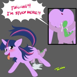Size: 2000x2000 | Tagged: explicit, artist:launny, spike, twilight sparkle, anus, blushing, butt, comic, cunnilingus, dialogue, dragon, female, fetish, foalcon, g4, head up butt, imported from derpibooru, male, mare, nudity, penetration, plot, pony, ship:twispike, straight, stuck, tongue out, twipred, unicorn, vaginal secretions, vulva