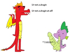 Size: 694x531 | Tagged: explicit, spike, big penis, dragon, duo, duo male, foalcon, g4, garble, imported from derpibooru, impossibly large penis, male, ms paint, nudity, penis, penis envy, penis size difference, teenaged dragon, teenager, wingless, wingless alicorn