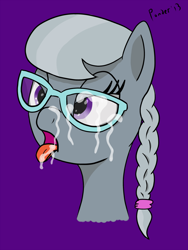Size: 751x1000 | Tagged: explicit, artist:ponder, silver spoon, cum, cum on glasses, earth pony, facial, female, foalcon, g4, glasses, implied straight, imported from derpibooru, pony, portrait, solo, solo female