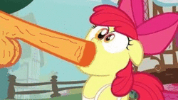 Size: 300x169 | Tagged: explicit, apple bloom, animated, background pony strikes again, big penis, blowjob, cum, female, foalcon, g4, imported from derpibooru, impossibly large penis, male, nudity, op is a duck, oral, penis, sex, straight
