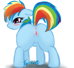 Size: 593x549 | Tagged: explicit, artist:furreon, rainbow dash, anus, blushing, butt, female, filly, foal, foalcon, g4, imported from derpibooru, plot, pony, solo, solo female, vagina
