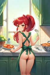 Size: 1536x2304 | Tagged: suggestive, apple bloom, ai content, ai errors, ai generated, apple, apron, back, banned from derpibooru, bloom butt, bottle, bow, bowl, bread, butt, child, clothes, cooking, counter, curtains, cute, cute porn, equestria girls, eyebrows visible through hair, female, food, hair bow, imported from twibooru, indoors, innocent, kitchen, light skin, lolicon, looking back, looking over shoulder, naked apron, nudity, plate, ponytail, potted plant, prompter:drpeeper d fresa, rear view, smiling, spatula, standing, underage, window