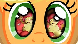 Size: 480x270 | Tagged: explicit, apple bloom, applejack, applecest, big macintosh, blushing, brother and sister, cunnilingus, earth pony, eye reflection, female, foalcon, g4, imported from derpibooru, incest, male, nudity, pony, ship:bloomjack, ship:macbloom, shipping, show accurate, siblings, stallion, straight, vagina, vaginal secretions