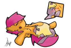 Size: 2134x1460 | Tagged: explicit, artist:bakaponi, scootaloo, blushing, cunnilingus, dinky hooves, female, foalcon, g4, imported from derpibooru, lesbian, nudity, oral, ship:dinkyloo, simple background, transparent background
