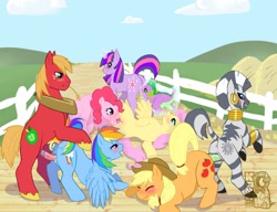 Size: 1280x985 | Tagged: explicit, applejack, fluttershy, pinkie pie, rainbow dash, spike, twilight sparkle, anus, big macintosh, bisexual, blowjob, blushing, creampie, cum, cunnilingus, doubleheaded dildo, dragon, earth pony, female, foalcon, g4, group sex, imported from derpibooru, lesbian, licking, licking cock, male, mare, nudity, oral, orgy, pegasus, pony, sex, sex toy, ship:applecora, ship:rainbowmac, shipping, stallion, straight, stylistic suck, unicorn, unicorn twilight, vaginal, vaginal secretions, zebra, zecora