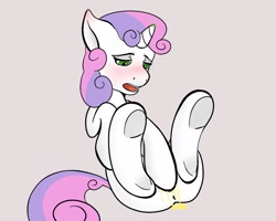 Size: 920x736 | Tagged: explicit, sweetie belle, anus, blushing, clopping, distort, female, foalcon, g4, imported from derpibooru, masturbation, nudity, pony, simple background, solo, solo female, urine, watersports