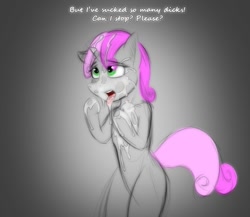 Size: 667x578 | Tagged: explicit, artist:lil miss jay, sweetie belle, bukkake, cum, female, foalcon, g4, implied straight, imported from derpibooru, nudity, semi-anthro, solo, solo female