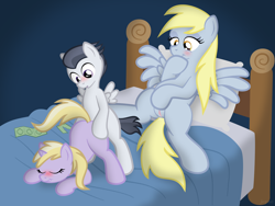 Size: 1440x1080 | Tagged: explicit, artist:jepso, all fours, ass up, bed, bipedal, blushing, colt, colt on filly, condom, derpy hooves, dinky hooves, doggy style, equestria's best mother, face down ass up, female, filly, filly on colt, foal, foalcon, from behind, g4, imported from derpibooru, lip bite, male, mare, masturbation, nudity, pegasus, pillow, pony, rumble, rumbledink, safe sex, sex, show accurate, show accurate porn, straight, unicorn, vaginal secretions, voyeurism, vulva, watching, wearing condom, wingboner
