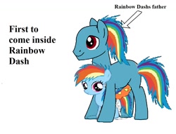 Size: 1196x915 | Tagged: explicit, artist:blackm3sh, artist:vampiresuper-sayajin, rainbow dash, oc, oc:rainbow dash's dad, 1000 hours in ms paint, age difference, ambiguous penetration, arrow, base used, blue body, blue coat, blue fur, blue pony, cum, dripping, dripping cum, earth pony, earth pony oc, engrish, father and child, father and daughter, female, filly, filly rainbow dash, foal, foalcon, g4, grammar error, horsecock, imported from derpibooru, incest, iwtcird, jossed, looking at you, magenta eyes, male, meme, ms paint, multicolored hair, multicolored mane, multicolored tail, needs more jpeg, not bow hothoof, nudity, op is a duck, orange penis, pegasus, penis, polka dots, pony, rainbow dash's parents, rainbow hair, rainbow tail, raincest, red eyes, simple background, smiling, smiling at you, stallion, stallion on filly, straight, stylistic suck, tail, teal body, teal coat, teal fur, teal pony, text, vector, wat, we are going to hell, white background, why sid why, younger