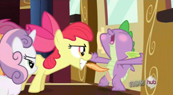Size: 853x468 | Tagged: explicit, apple bloom, scootaloo, spike, sweetie belle, bedroom eyes, blushing, cutie mark crusaders, dragon, edit, erotic tickling, feather, fetish, foalcon, g4, imported from derpibooru, just for sidekicks, my little pony: friendship is magic, nudity, penis, precum, screencap, tickle fetish, tickling
