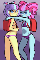 Size: 1153x1706 | Tagged: suggestive, artist:drantyno, backpack, banned from derpibooru, child, clothes, equestria girls, female, females only, imported from twibooru, kiwi lollipop, lolicon, supernova zap, underage, underwear, young, younger